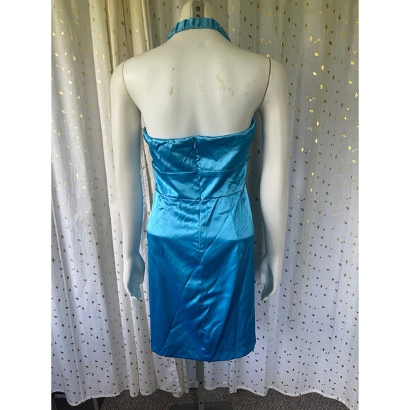 Josh & Jazz NWT Turquoise Beaded Satin Halter Mini Cocktail Dress Pockets 9/10 - Picture 5 of 7